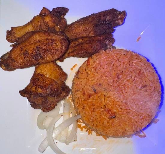 Chicken wings suya Jollof rice