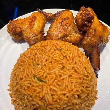 Chicken wings suya Jollof rice